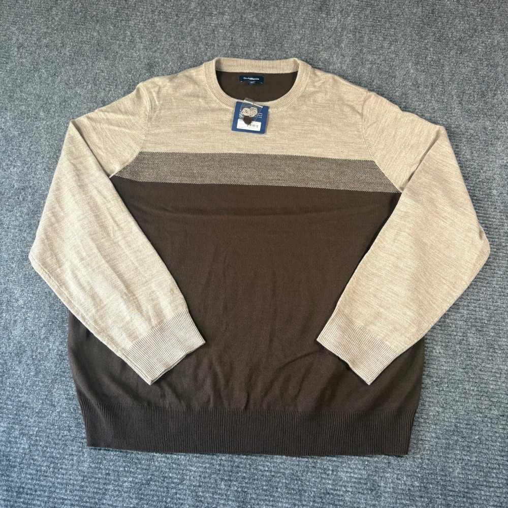 Croft & Barrow Mens XXL Crewneck Sweater Brown Tan Colorblock Knit 4256
